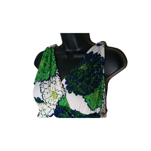 Green Blue White Floral Halter Maxi Dress Stretch Comfort Summer Spring Casual M - Picture 3 of 9